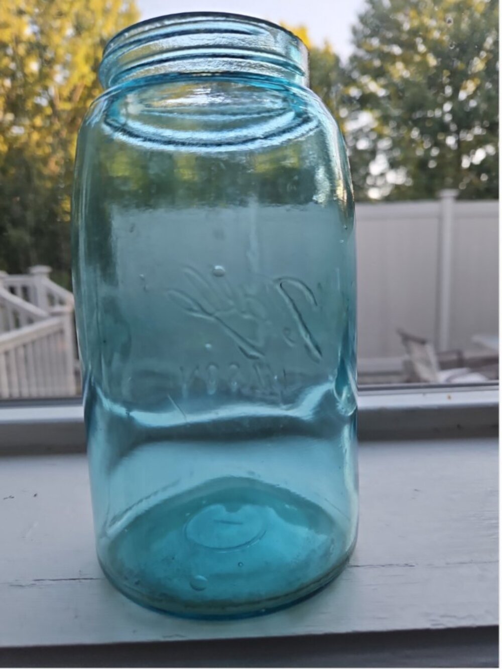 Antique 1900-1910 Triple L Ball Mason Glass Canning Jar Aqua Air Bubbles Quart - Picture 6 of 8